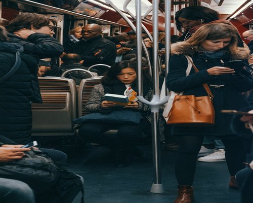 Reading on a busy public transport bus